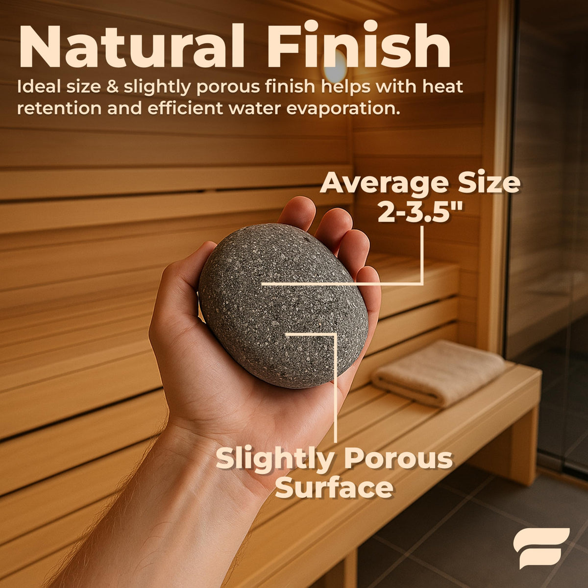 SAUNOM rocks are naturally rounded 2 to 3 inches for ideal airflow and fit