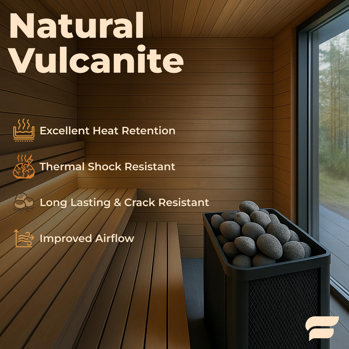 SAUNOM sauna rocks close up texture highlights durable vulcanite and even heat retention