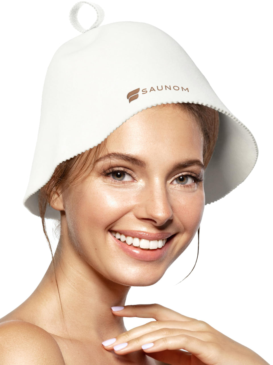 SAUNOM Premium Soft Sauna Hat packaging highlights gift-ready presentation.