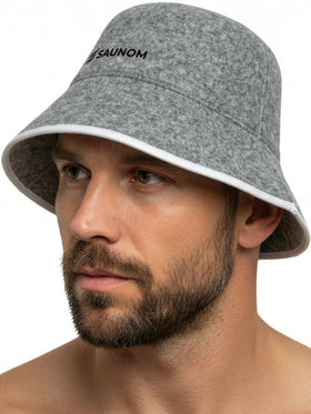 SAUNOM wool sauna hat close-up showing soft, breathable wool texture.