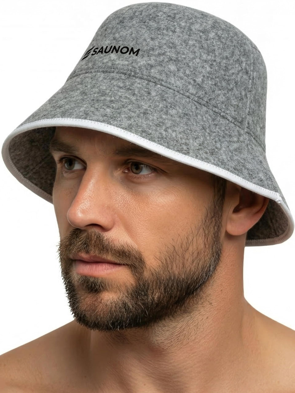 SAUNOM wool sauna hat close-up showing soft, breathable wool texture.