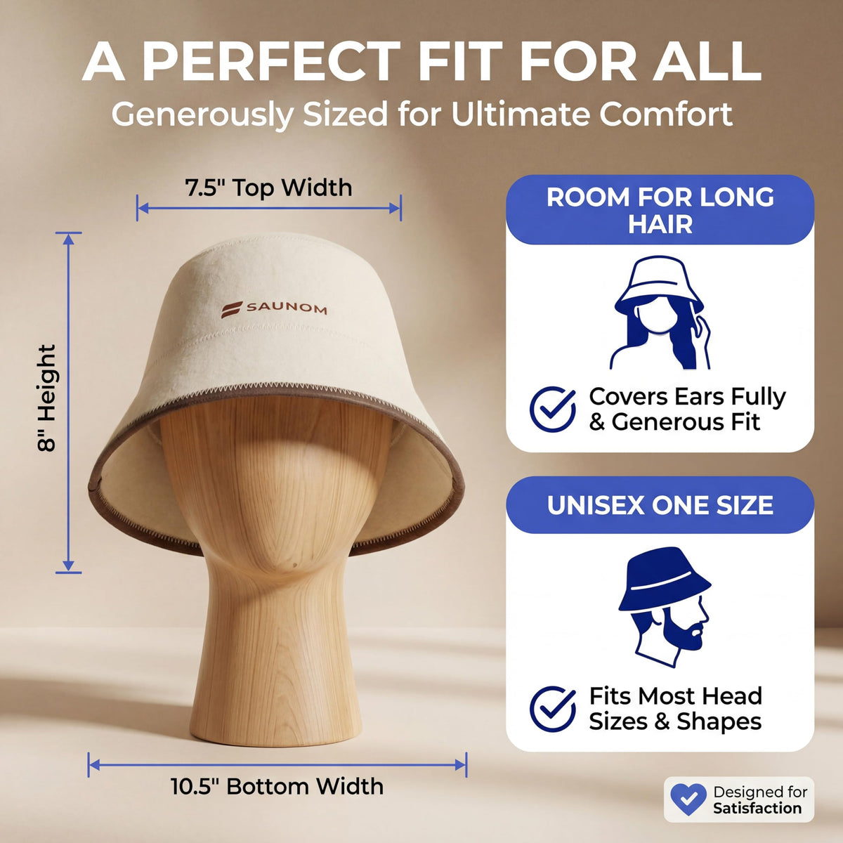 SAUNOM wool sauna hat durable construction maintains shape and softness over time.