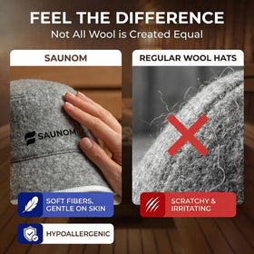 SAUNOM wool sauna hat in use during a sauna session.