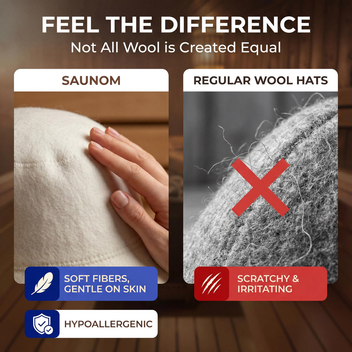 SAUNOM wool sauna hat moisture-wicking action keeps you dry while relaxing.
