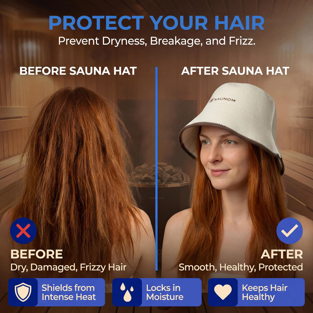 SAUNOM wool sauna hat odor-resistant finish stays fresh after use.