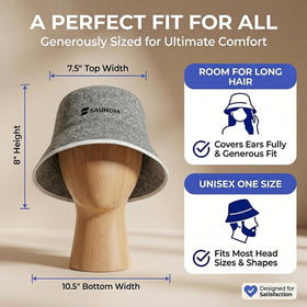 SAUNOM wool sauna hat with unisex fit for all genders.
