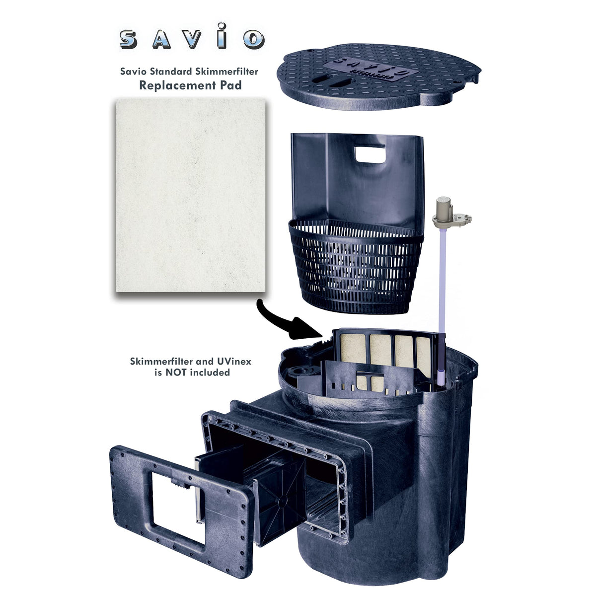 Savio filter pad installed inside a large skimmer for efficient mechanical filtration
