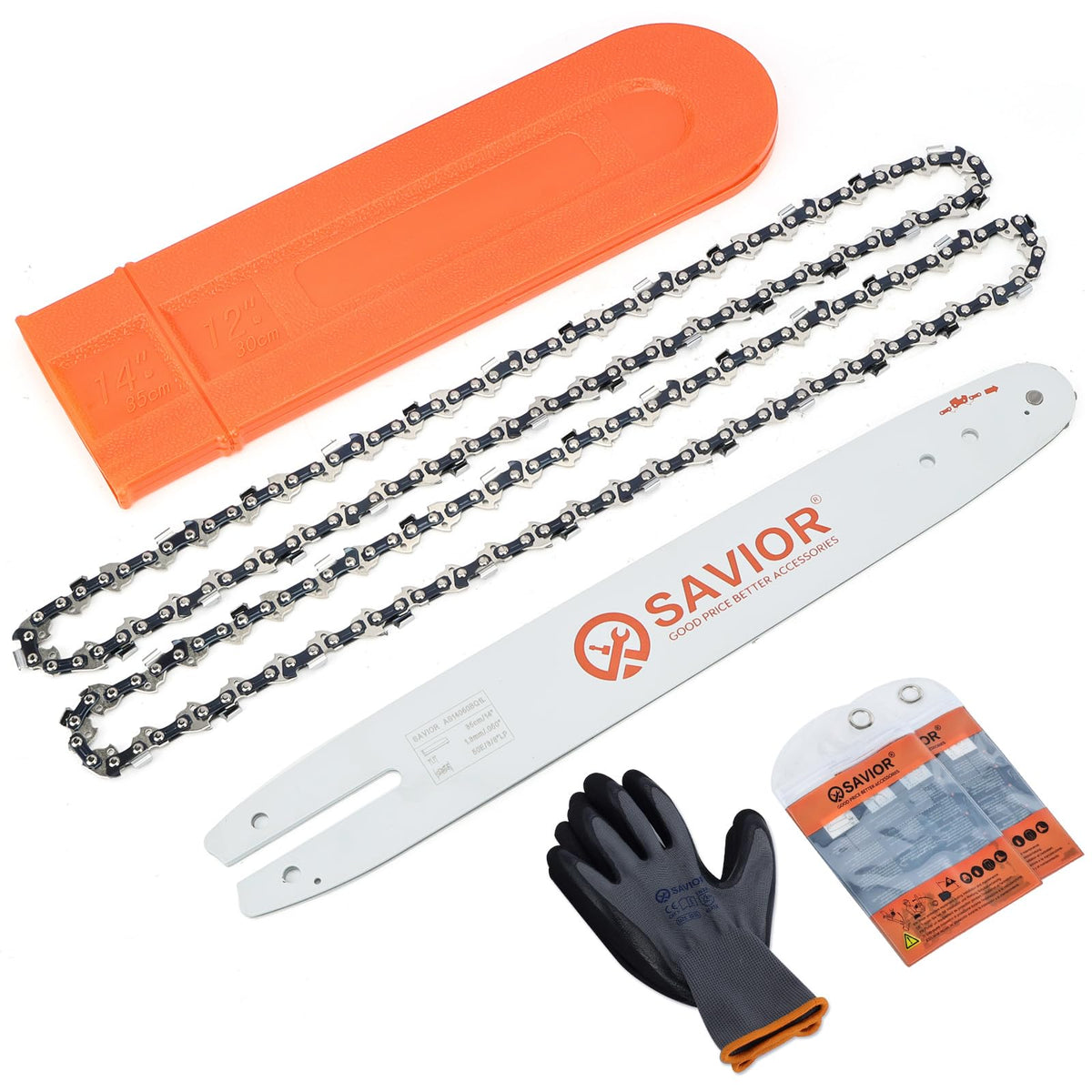 Savior 14in guide bar for reliable bar replacements on compatible saws.