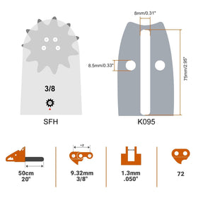 Savior 20-inch chain for the bar ensuring precise alignment and durable action
