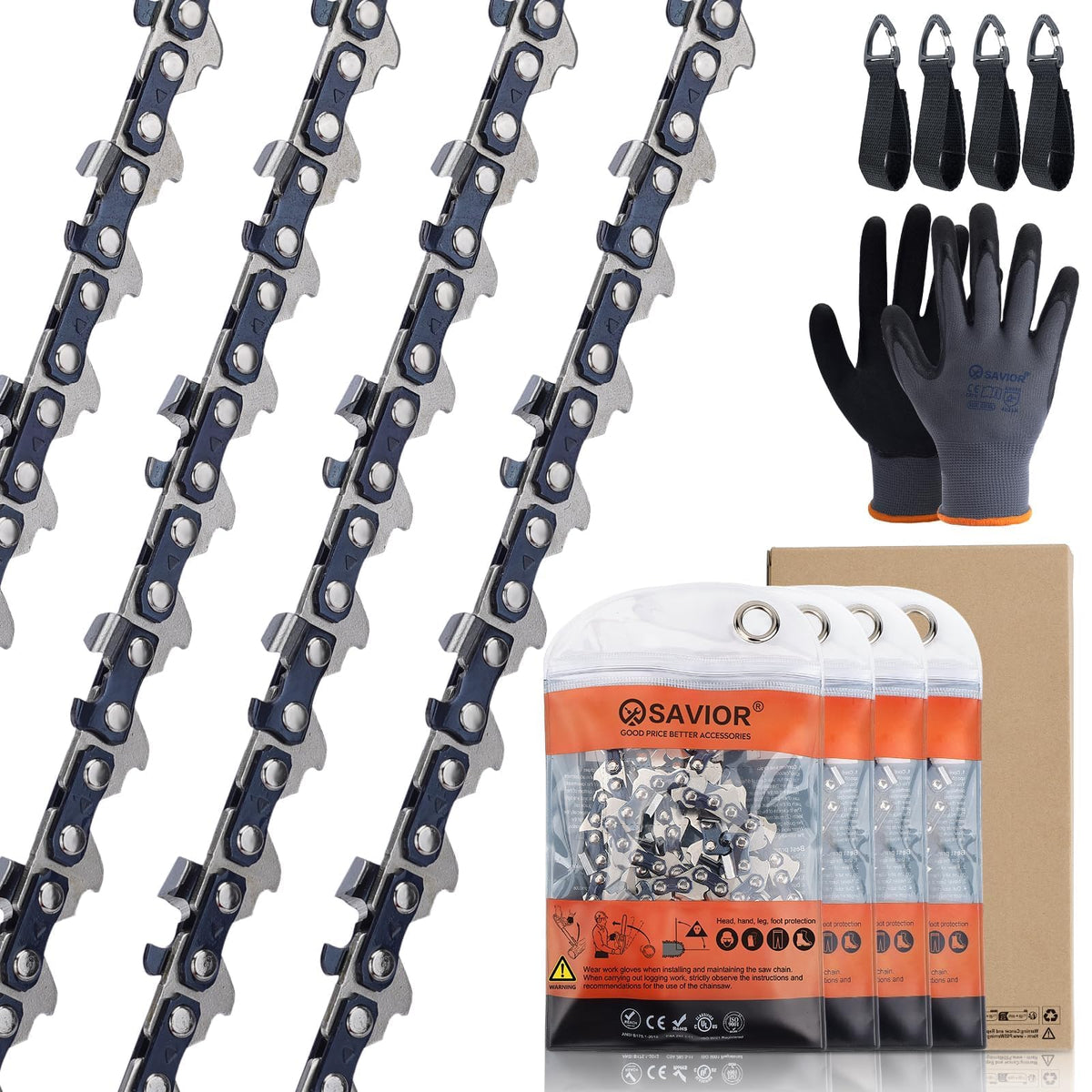 Savior 4-piece 6-inch chainsaw chain for mini saw, replacement-ready for quick swaps.