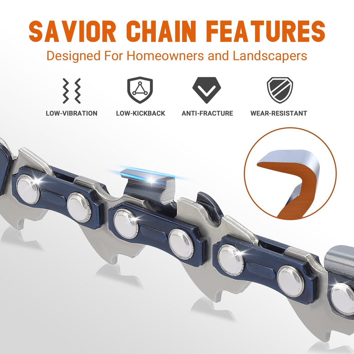 Savior 50 drive links ensure consistent chain engagement.