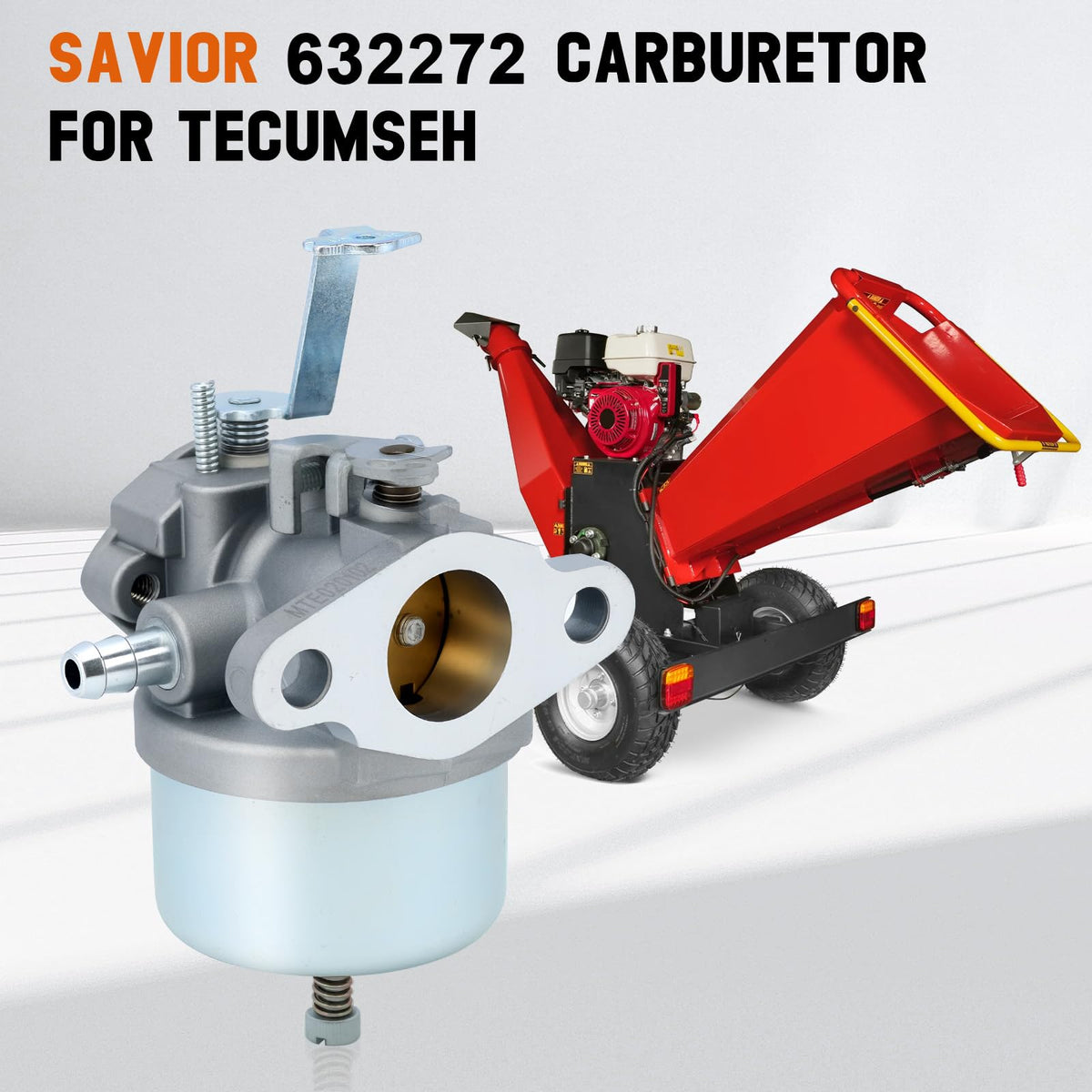 Savior 632272 carburetor side view highlights compact profile for tight engine bays.