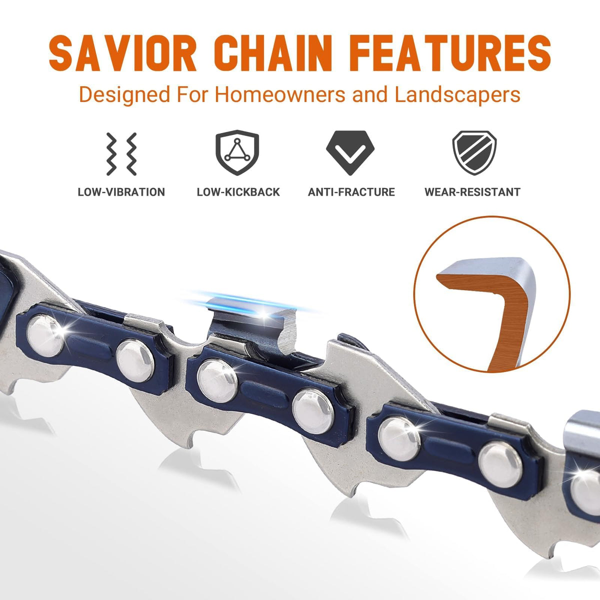 Savior bar features low-kickback design for safer, more controlled cuts.