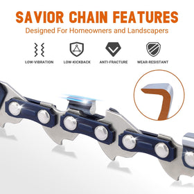 Savior bar features low-kickback design for safer, more controlled cuts.
