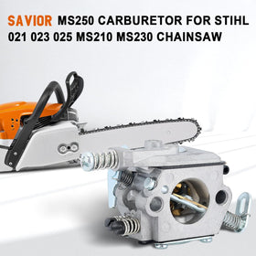 Savior MS250 carburetor gasket and fittings close-up highlighting maintenance-ready kit.
