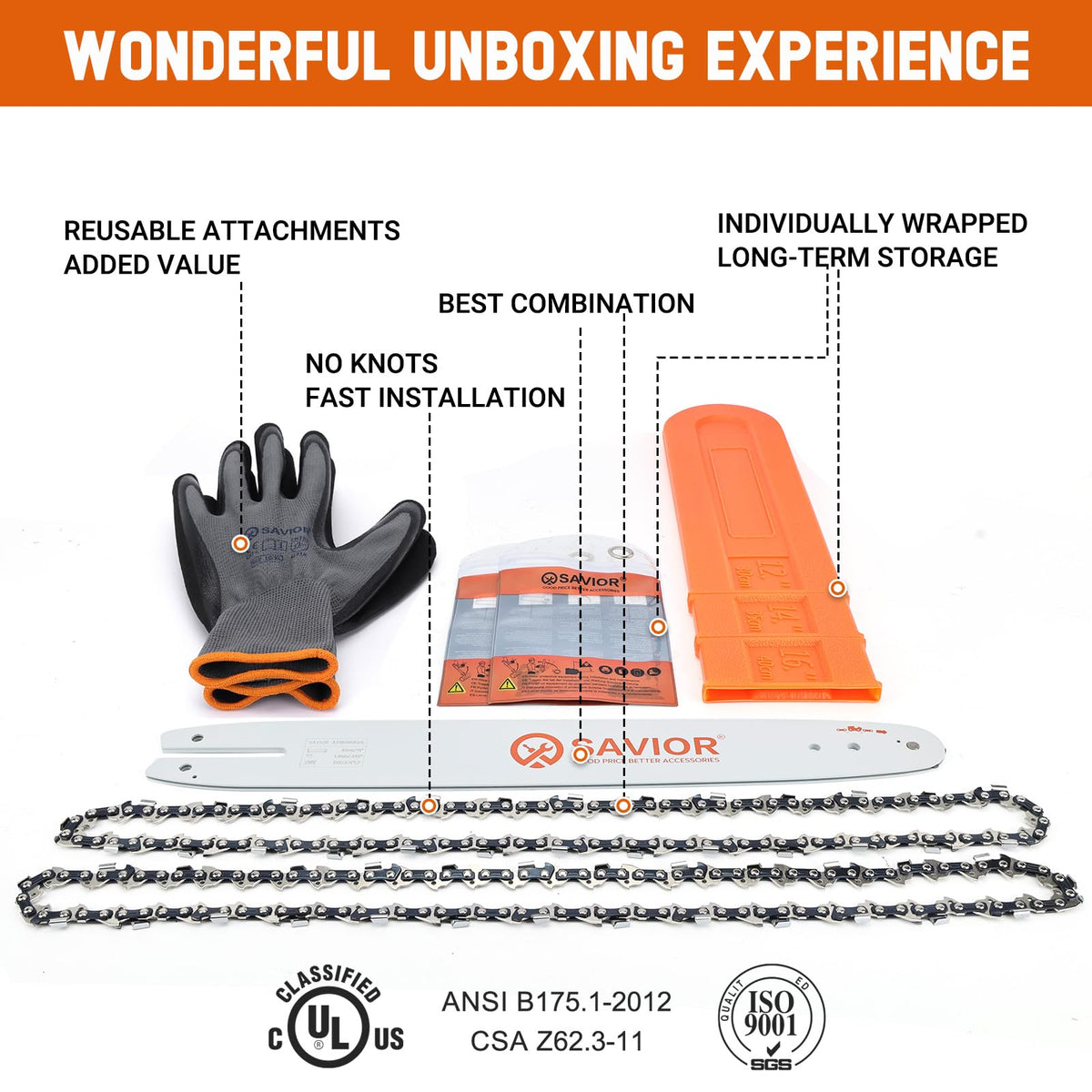 Protective oil coating on Savior chain reduces wear