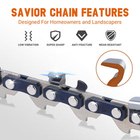 Savior quarter-inch pitch .043 gauge 37-drive-links chain designed for durable cuts.