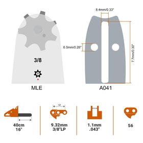 Savior R56 chain with 3/8 LP pitch for precise cutting.