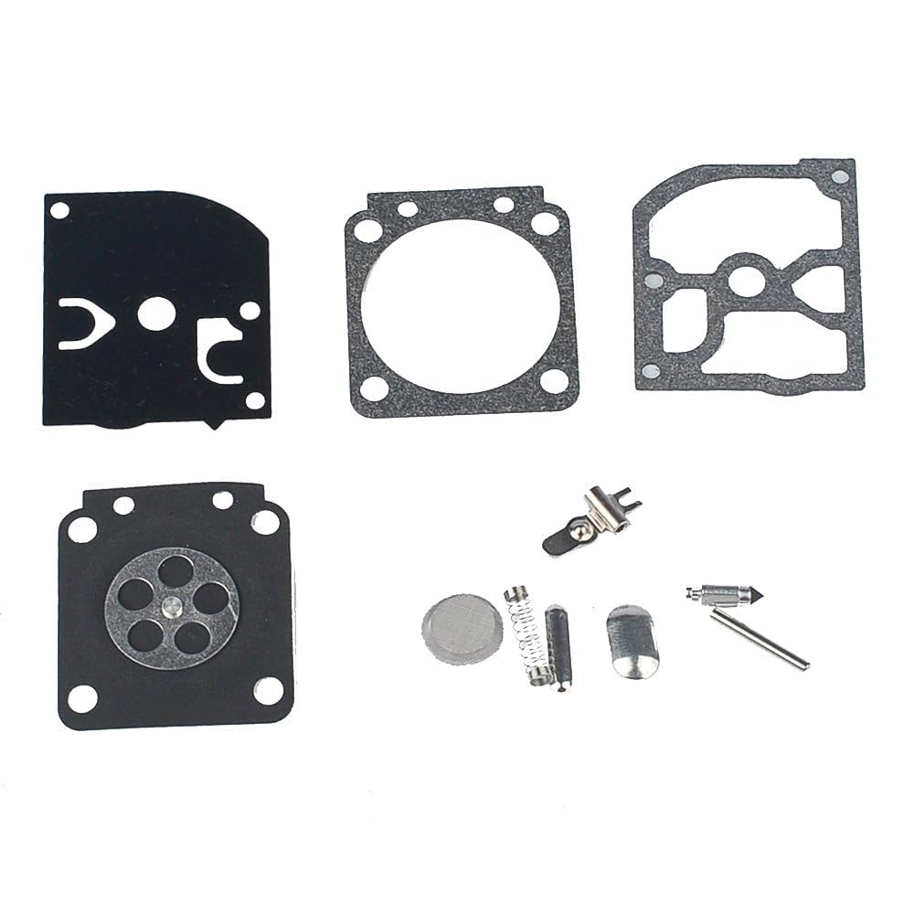 RB66 RB77 Zama carburetor components laid out for quick rebuild