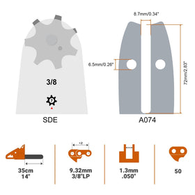 Savior S50 chain delivers precise bites with 3/8 LP pitch.