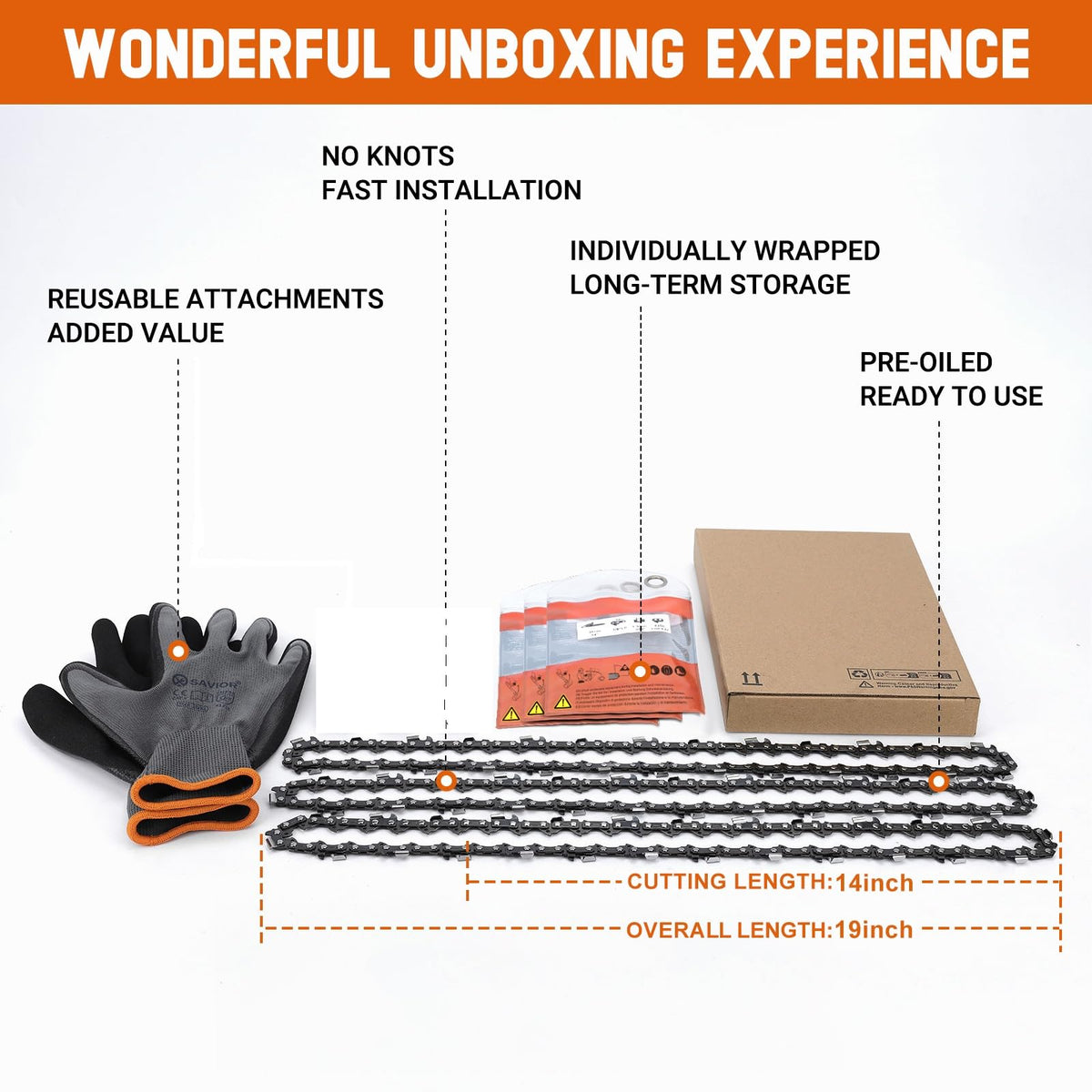 Storage bag included with Savior replacement chains for organization