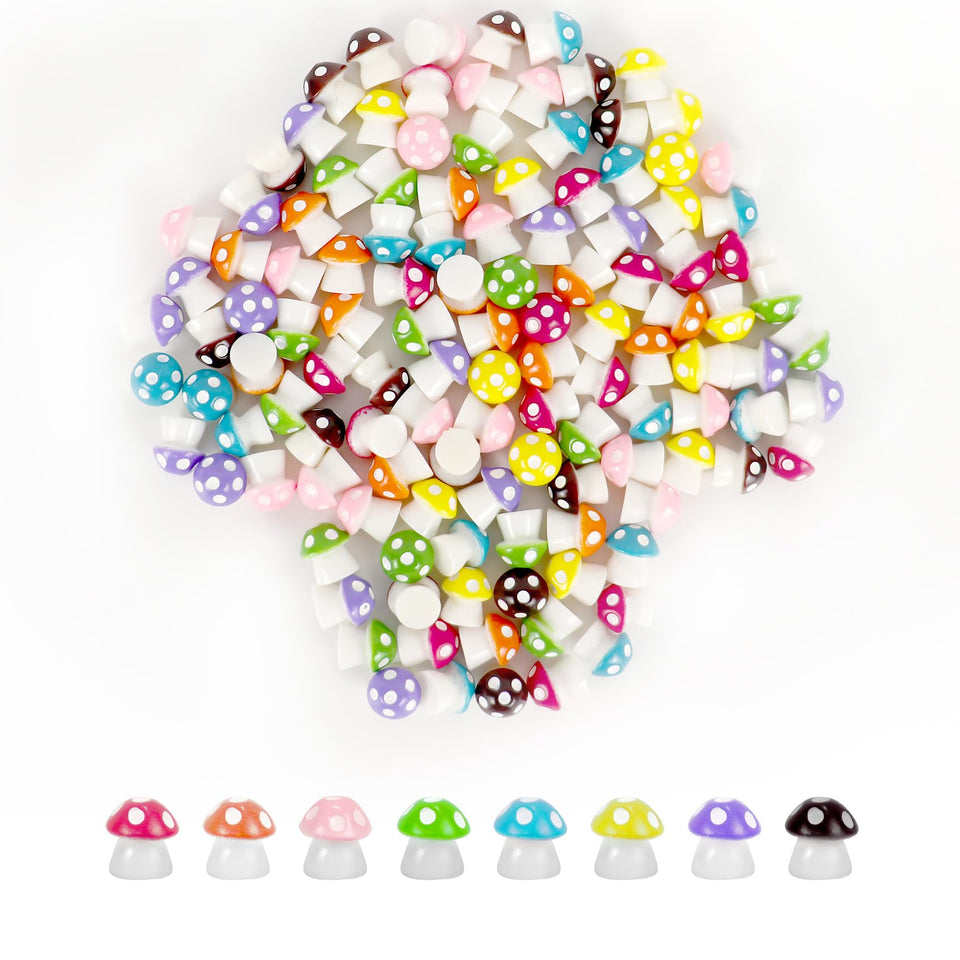 SAVOSPATU 120-piece mini resin mushrooms add vibrant whimsy to fairy garden scenes