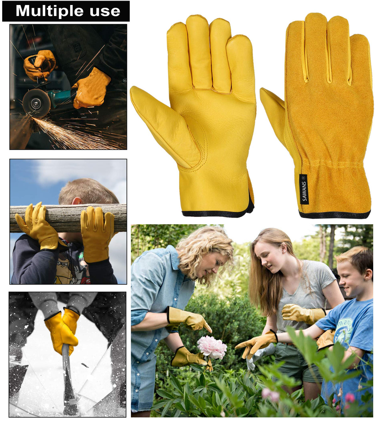 SAWANS leather working gloves upper hand reinforced for durability