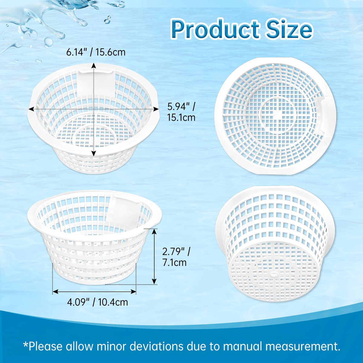 Sawluv 8928 skimmer basket with perforated grid captures leaves and debris effectively.