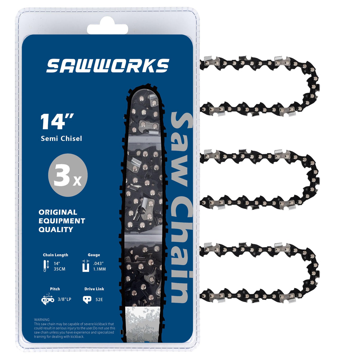 SawWorks 3-Pack 14-Inch chain packshot for quick replacement
