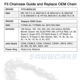 SawWorks 12in pole saw chain with hardened rivets for strong, durable links.