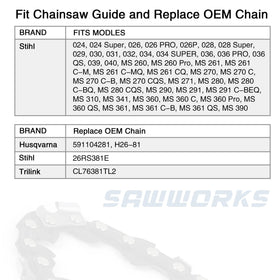 Stihl compatibility: SawWorks chain fits 26RS81 and 26RM3-81