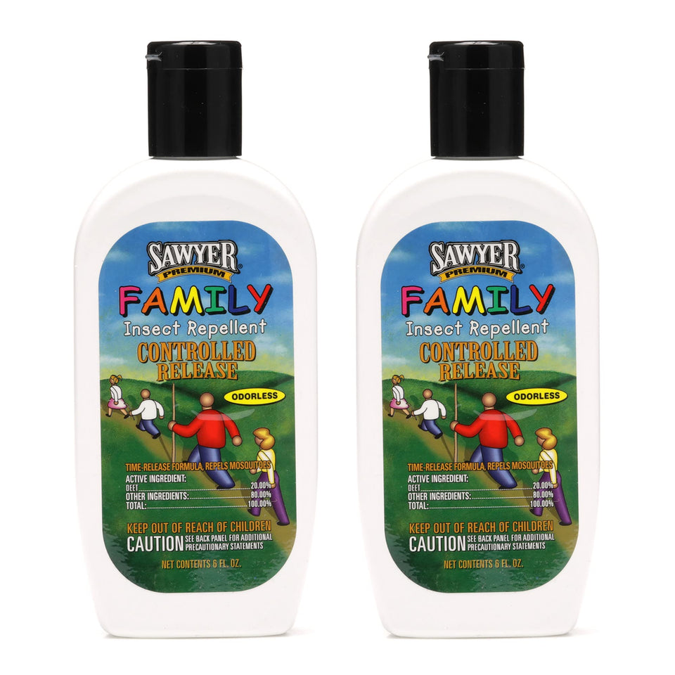 Sawyer Premium Family Insect Repellent bottle with 20% DEET for long-lasting outdoor protection.