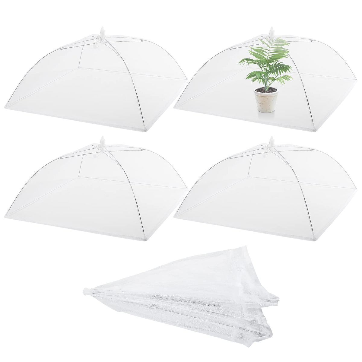 Sawysine mesh plant cover in white, 17x17 inches, protecting seedlings with airflow.