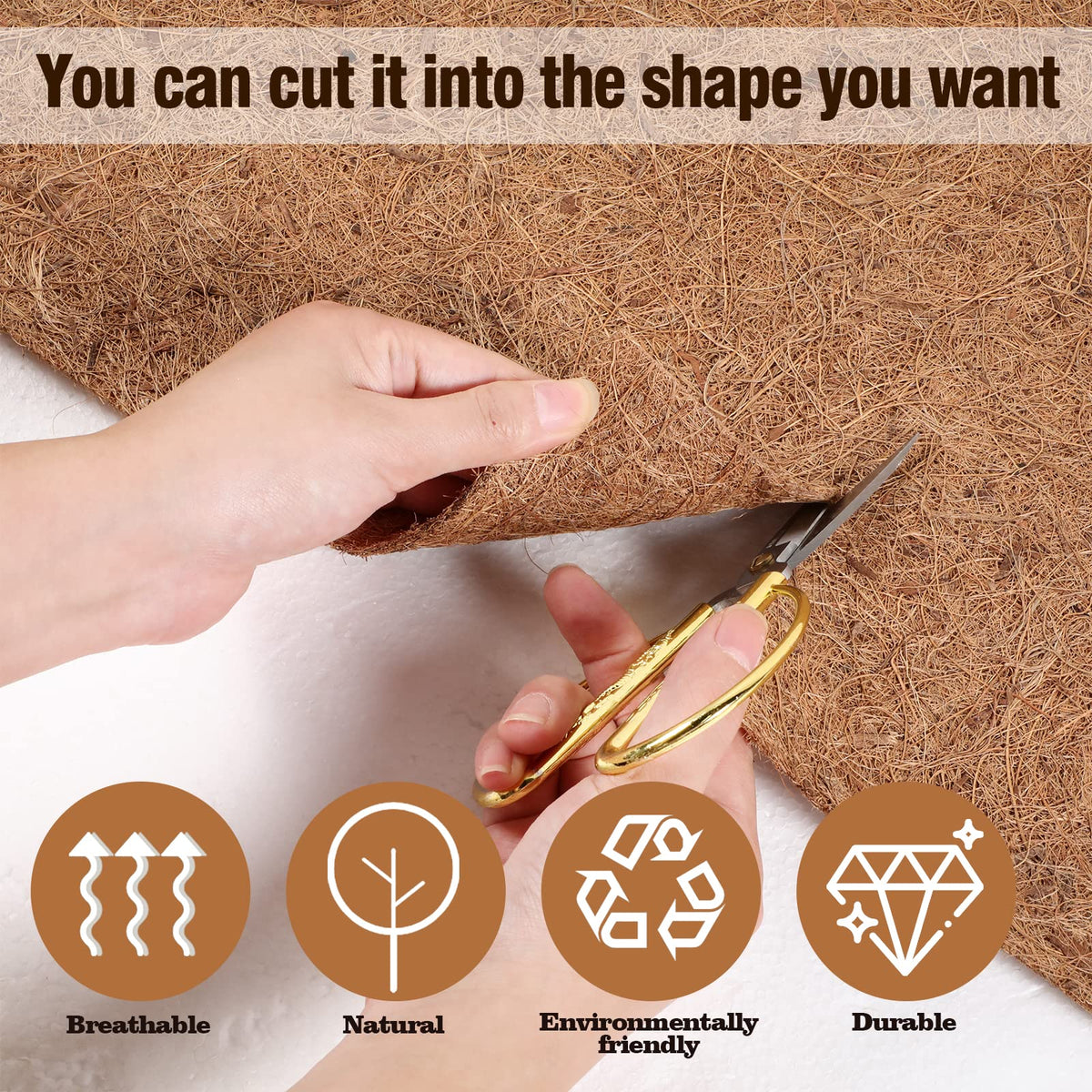 Sawysine multi-use coir liner for planters, baskets, and displays.