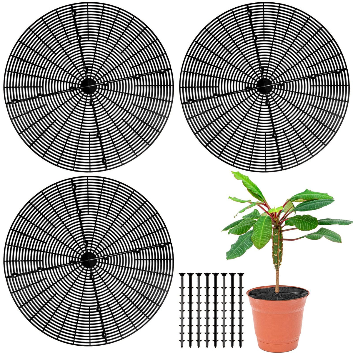 Sawysine plant pot grid cover with center cutout showing tidy soil protection