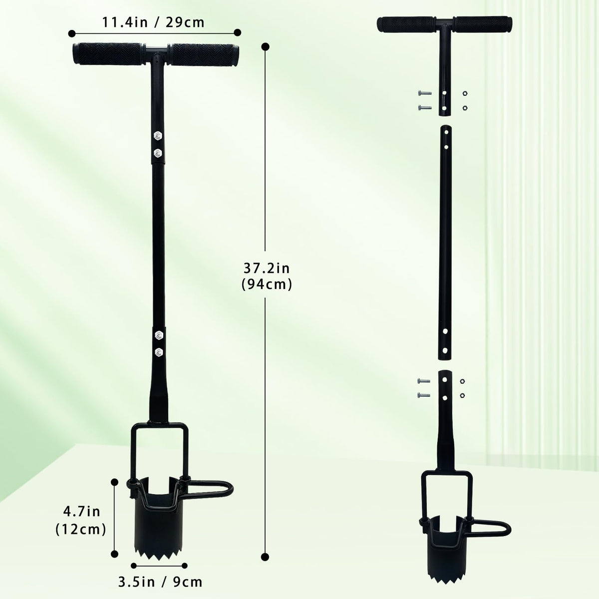 Saxhexx planter tool shows foot pedal system for easy soil core release