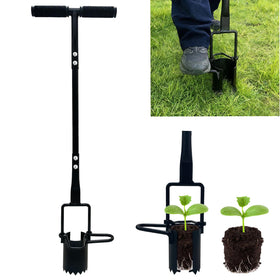 Saxhexx Bulb Planter Tool with long handle and serrated base for precise planting