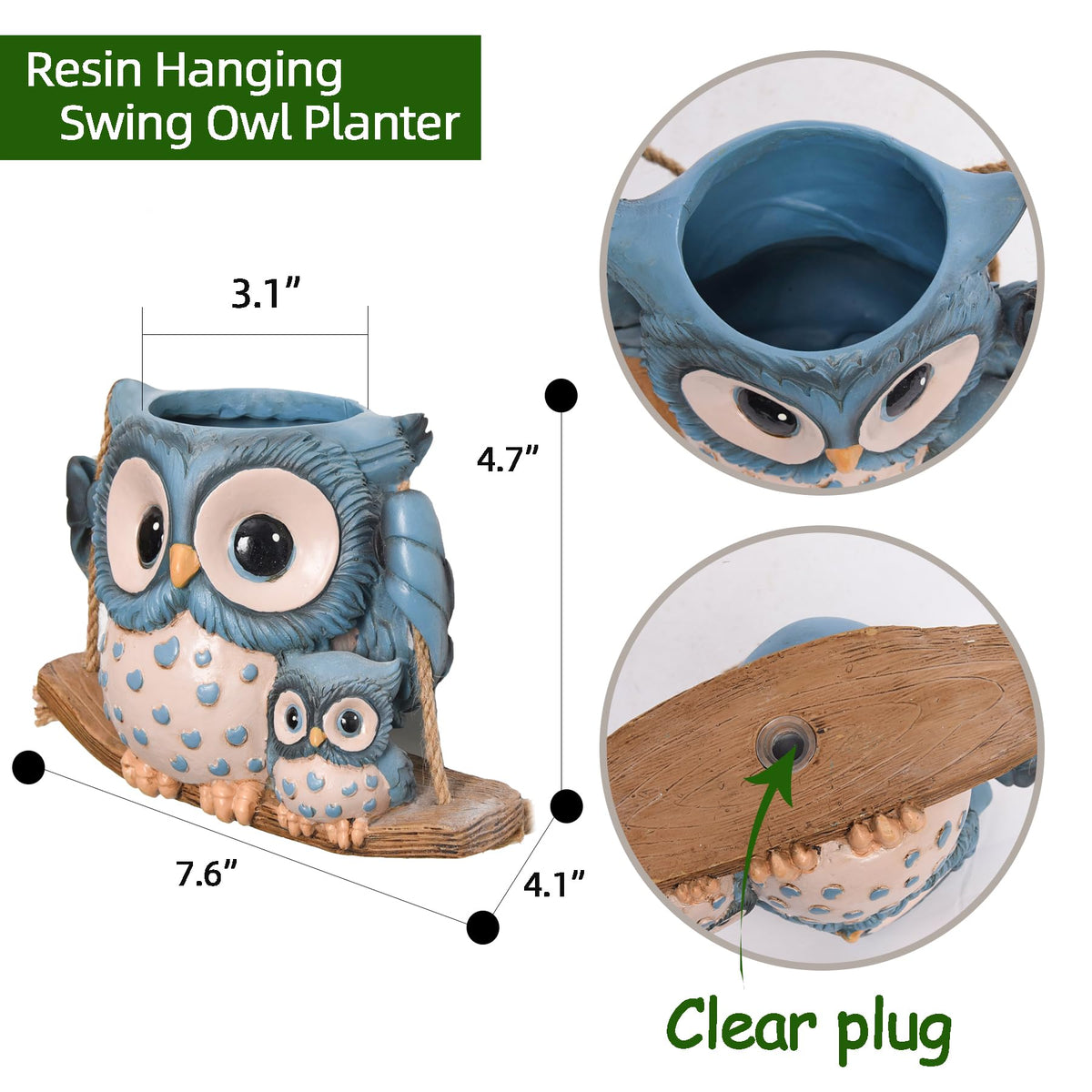 Saysmile indoor owl planter shows drainage hole detail for thriving small succulents.