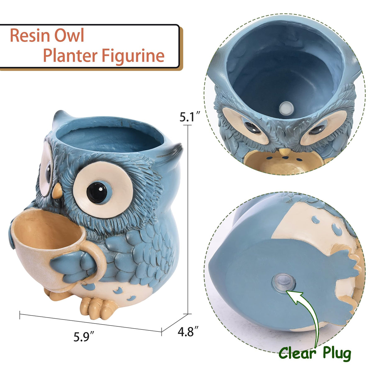 Saysmile owl planter crafted in resin resists fading and cracking for year-round display.