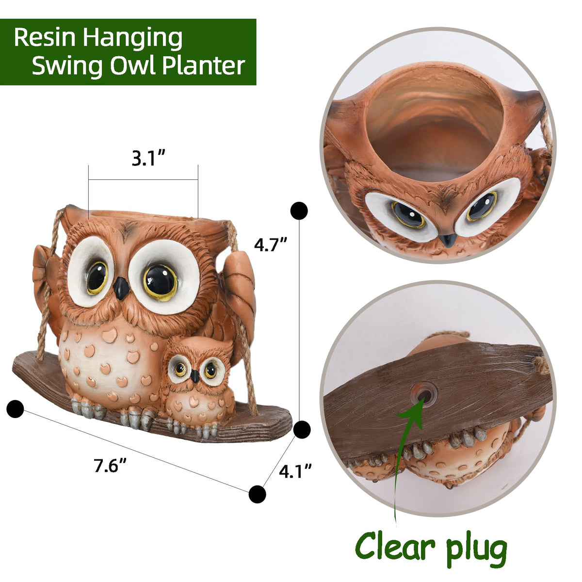 Saysmile Swing Owl planter in durable resin, ready for outdoor use