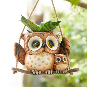 Saysmile Swing Owl planter with mother and baby owl, ideal for cozy indoor decor