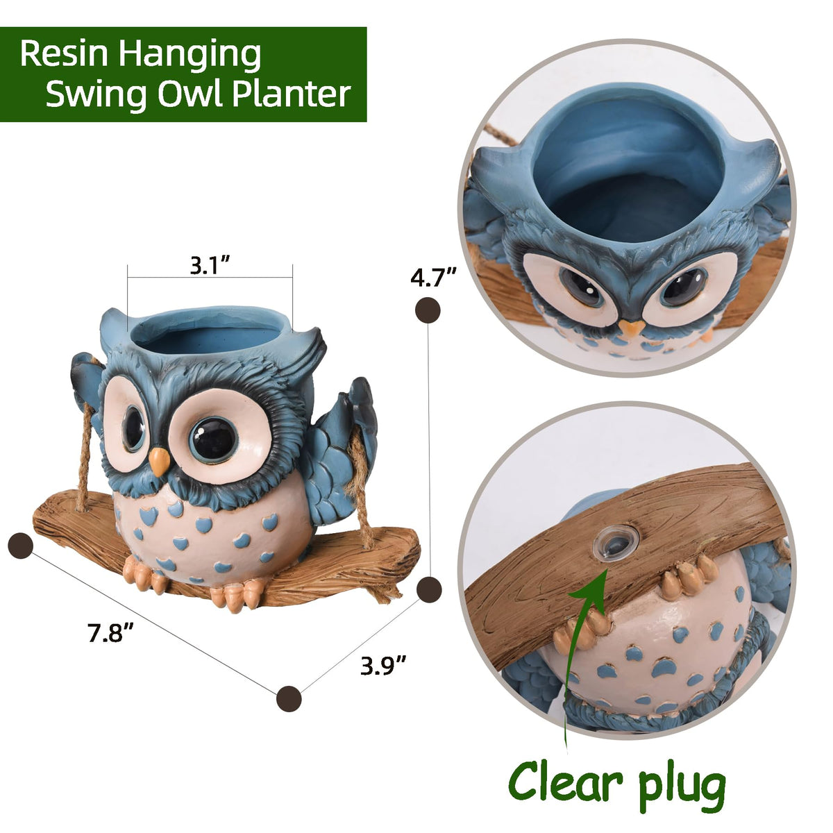 Saysmile Swing Owl Planter outdoors adds whimsical decor with durable resin.