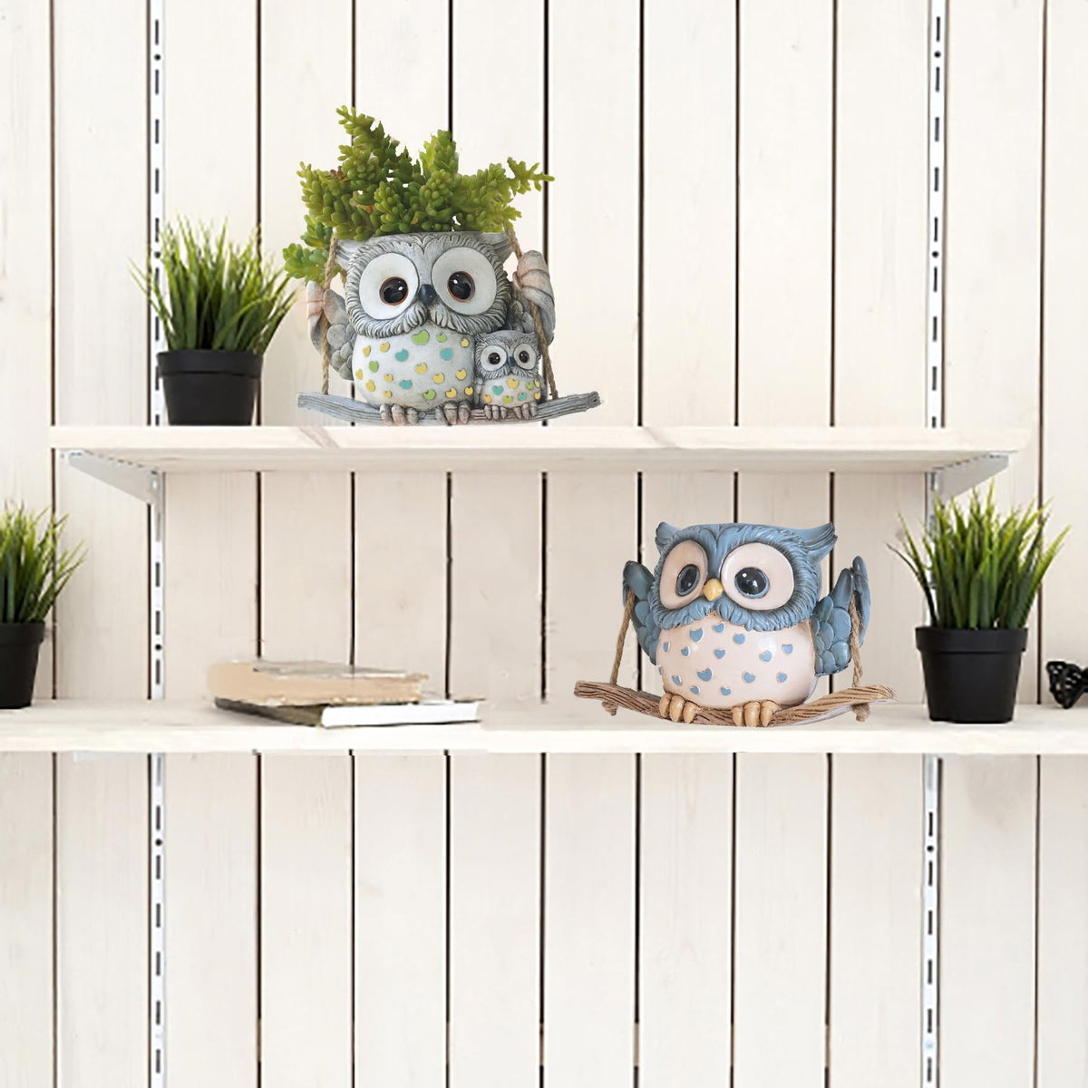 Saysmile Swing Owl Planter side view adds whimsical charm