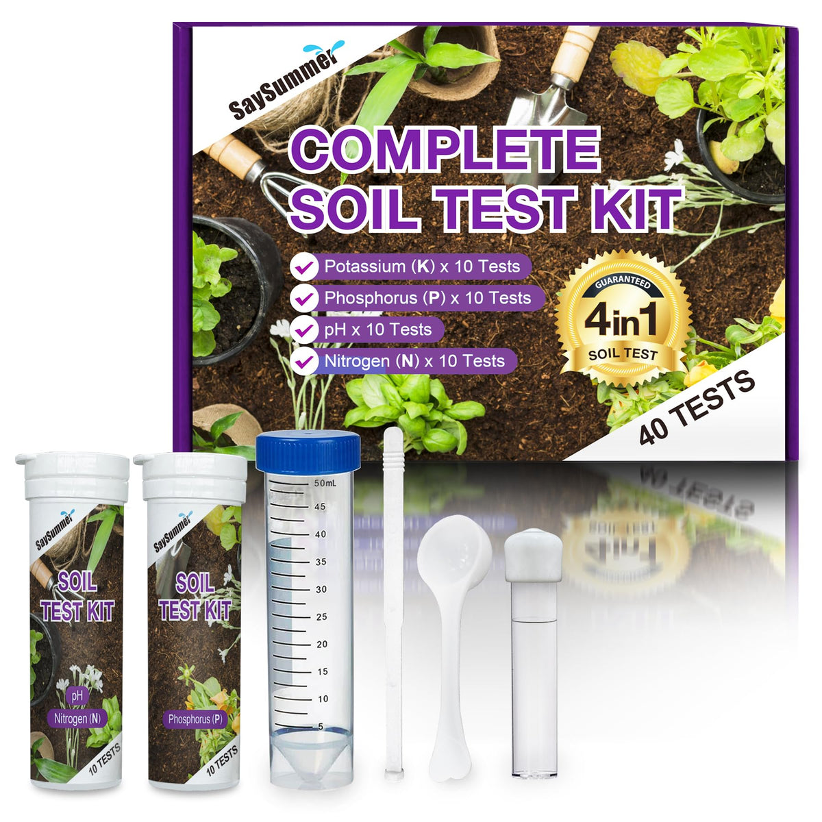 SaySummer 4-in-1 soil test kit front view for easy at-home soil insights.