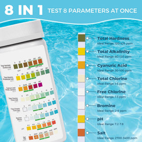 SaySummer 8-in-1 testing strips cover chlorine, pH, salt and more.