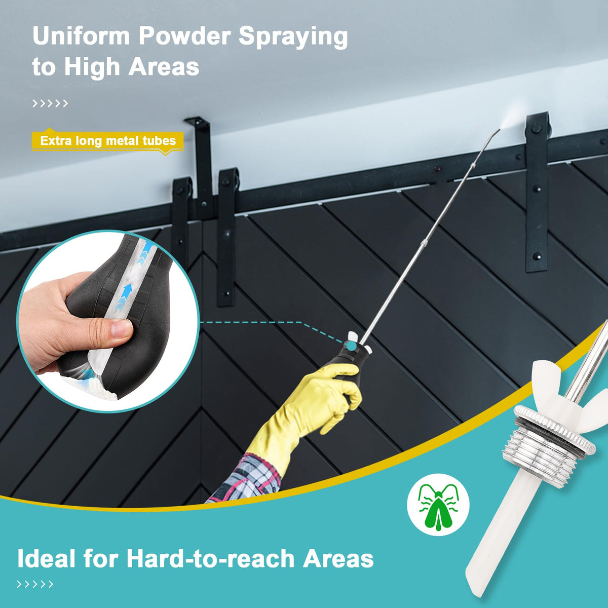 Sbestily extendable nozzle reaches deep cracks for precise powder placement.