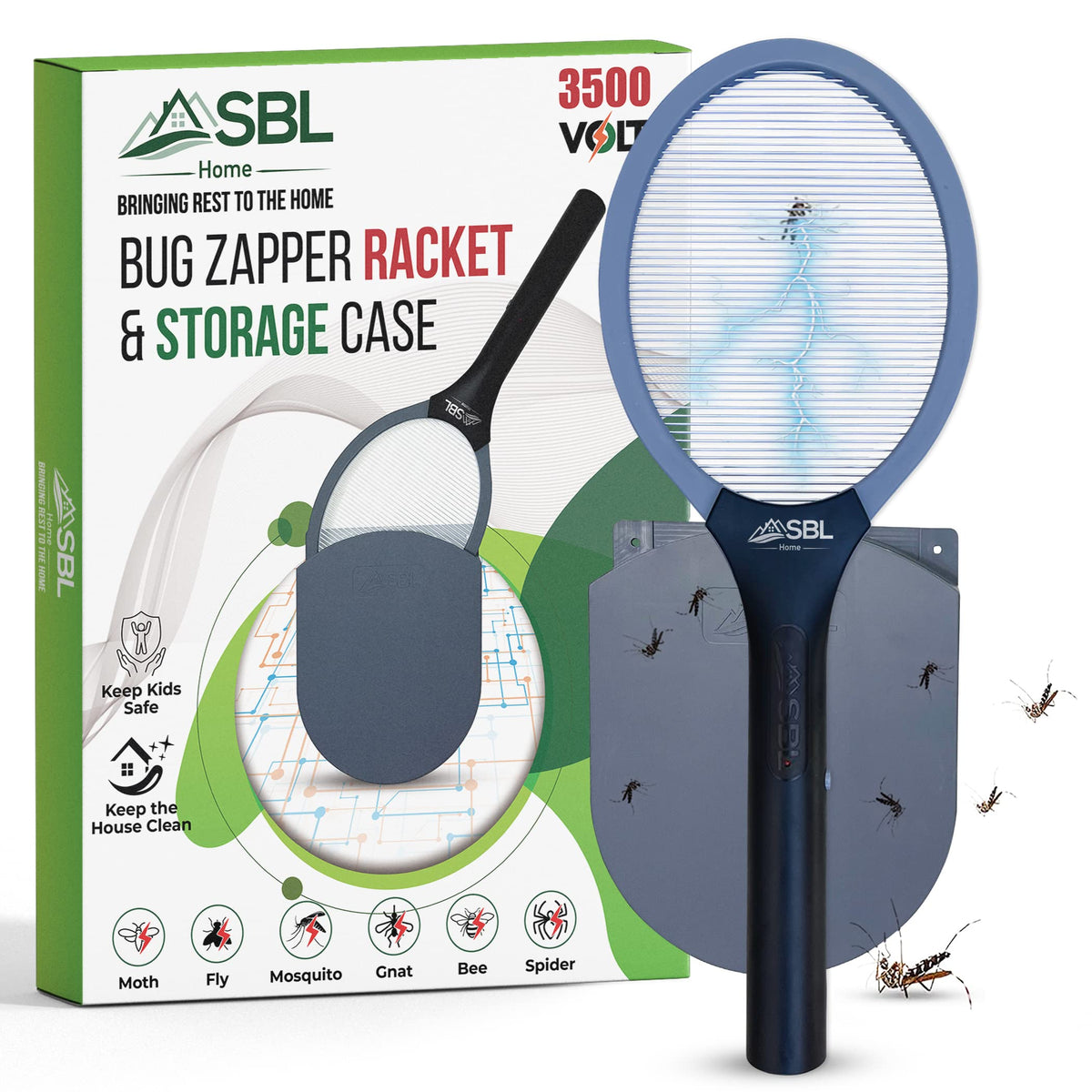 SBL Home electric fly swatter racket activation shows quick, powerful zap for fast bug elimination