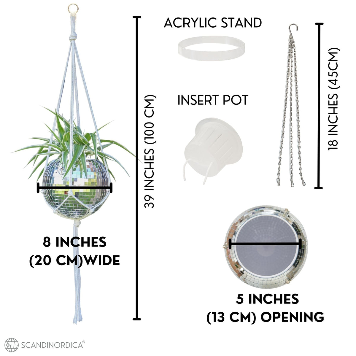 SCANDINORDICA disco ball planter on acrylic stand suits tabletop arrangements.
