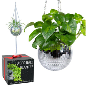 SCANDINORDICA disco ball planter chain: elegant hanging decor that brightens desks.