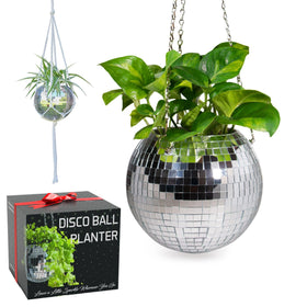SCANDINORDICA disco ball planter with chain offers a sturdy hanging option for compact spaces.